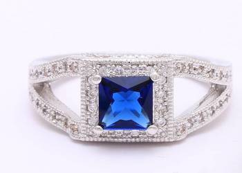 Nowy pierscionek srebrny kolor posrebrzany niebieska cyrkoni Nowy pierscionek srebrny kolor posrebrzany niebieska cyrkoni