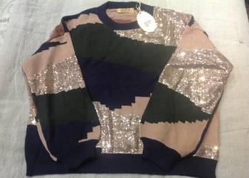 Piękny Sweter Damski r / 38 Cekiny Wełna 10% Viscose