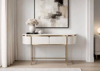 Konsola glamour ecru złota Bueno z marmurem 140x36x86