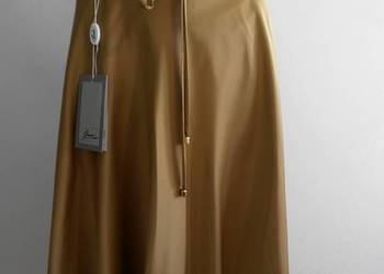 Spódnica z Jedwabiem Rozkloszowana Camelowy Kolor Nowa z Metką XXL