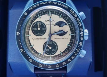 Zegarek nareczny Omega mission to the moon blue niebieski
