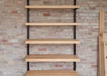 Regał z półkami drewnianymi półka regał loft klejonka lite drewno metal