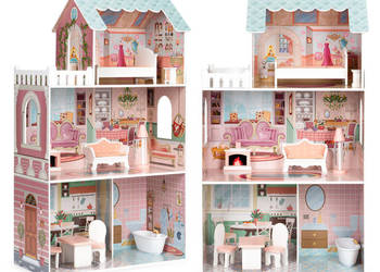 Duży domek dla lalek z kompletem mebelków ECOTOYS