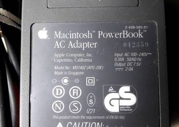 Macintosh PowerBook AC Adapter 7,5 V   niesprawny