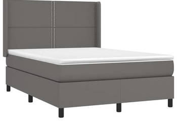 Łóżko kontynentalne z materacem i LED szara ekoskóra 140x200cm WM-3139329