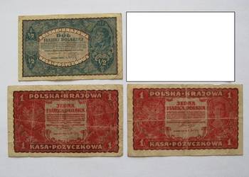 1/2 Marki Polskiej 1920 , 2 x 1 Marka Polska 1919 Zestaw 3 szt. 1/2 Marki Polskiej 1920 , 2 x 1 Marka Polska 1919 Zestaw 3 szt.