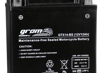Akumulator motocyklowy GROM GTX14-BS YTX14-BS 12V 12Ah 200A