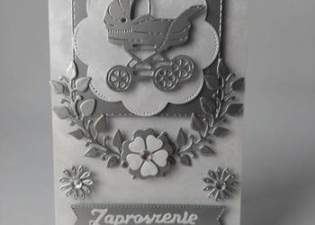 ZAPROSZENIA CHERZEST ŚWIĘTY WÓZEK W SERWETCE LIŚCIE C6 SREBRO