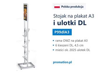 Srebrny wolnostojący stojak na broszury i ulotki DL - stojak ekspozycyjny
