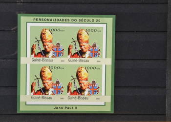 Znaczki. Papież Jan Paweł II Gwinea Bissau II ** Ks Chr 339 ark 126 Cięty