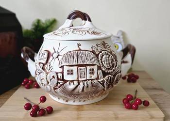 Wyjątkowy ceramiczny garnek do zapiekania 3L / naczynie z pokrywką