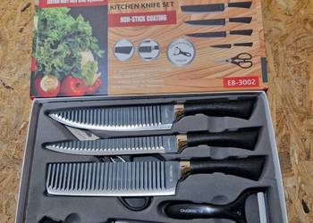 NOŻE KUCHENNE KARBOWANE OSTRE NOŻYCZKI SKROBACZKA zestaw szefa kuchni