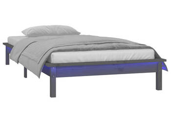 Rama łóżka z LED szara pojedyncza lite drewno 75x190 cm WM-820633