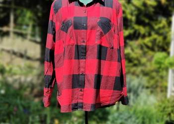 Koszula w kratę H&M czerwona czarna krata 46 3XL plus size bawełna flanela Koszula w kratę H&M czerwona czarna krata 46 3XL plus size bawełna flanela