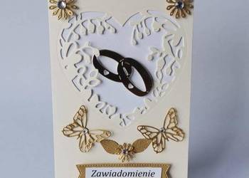 ZAWIADOMIENIA ŚLUB OBRĄCZKI W SERCU KORONKA C6 ZŁOTO - ECRI