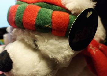 Miś biały w czapce i szaliku