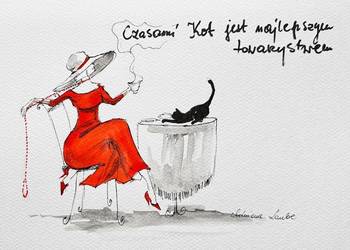 "Kot najlepszym towarzystwem" akwarela artystki Adriany Laube