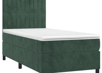 Łóżko kontynentalne z materacem i LED zielony aksamit 90x190 cm WM-3136218