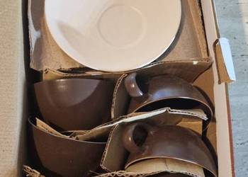 Zestaw 6 filiżanek i spodków brązowe czekoladowe Vintage Retro