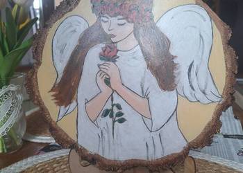 Obraz malowany ręcznie Anioł z różą