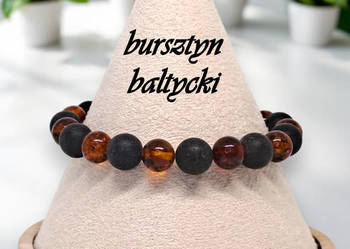 Bransoletka z bursztynu, bursztyn bałtycki kulka koniak czarny matowy #796
