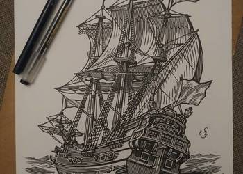 Rysunek: statek - cienk - b. tech. A3 250 g/m2