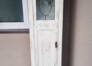 Stary międzywojenny słupek szafka shabby biały przecierany witraż D071