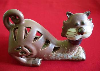 Kot - abstrakcja - świecznik - Figurka - 9 x 13 x 6 cm Manufaktura Tuluza