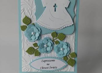 ZAPROSZENIA CHRZEST SZATKA W SERWETCE C6 BŁĘKIT - BIEL