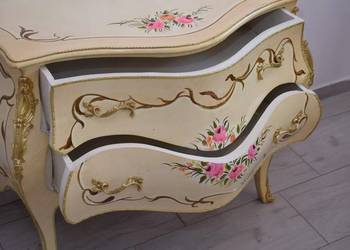 Pałacowa Drewniana Komoda z Malunkami - Szafa - Kwiaty Złote Okucia