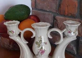 Elegancki Świecznik Porcelanowy Chodzież trójramienny Retro Vintage