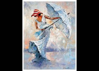 Kowalik - Dziewczyna z parasolką - 40x60cm Obraz Olejny Akt Impresja
