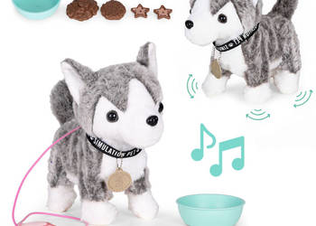 Interaktywny piesek na smyczy husky chodzi i merda ogonem melodyjki
