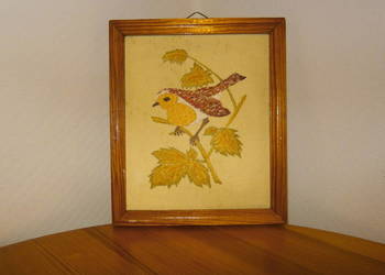 Obraz haftowany w ramce 17x20cm. miniatura rękodzieło vintage PRL