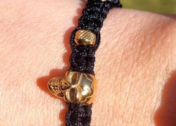 BRANSOLETKA STAL 316l CZASZKA K.ZŁOTY MOCNY SZNUREK MĘSKA 17 cm LUB WYMIAR