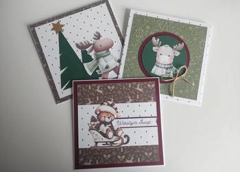 Zestaw 3 kartkek bożonarodzeniowych recznie robionych Handmade