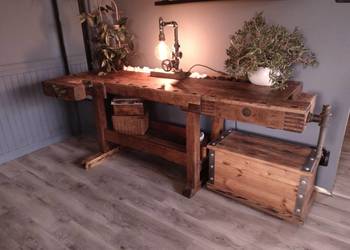 Industrialny rustykalny stół stolarski po renowacji retro vintage
