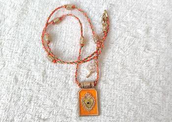 Naszyjnik łańcuszek choker medalik medalion pomarańczowy złoty serce szkapl