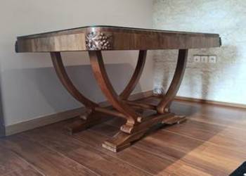 Francuski stół Art Déco z szybą ochronną