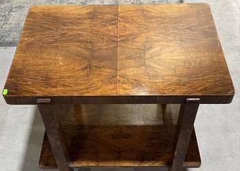 Stolik kawowy pomocniczy art deco orzech czeczota prl antyk vintage dwupozi
