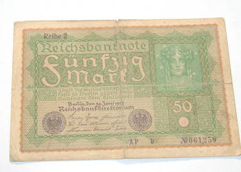 Stary banknot 50 Marek mark Niemcy 1919 antyk