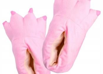 różowe pluszowe kapcie w kształcie łap z pazurami.  Rozmiar 31-33