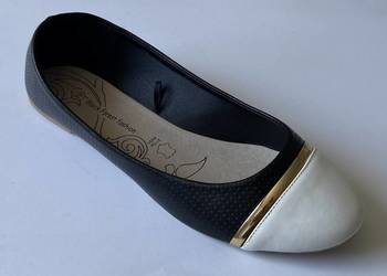 Czarne baleriny z białym czubkiem skórzana wkładka rozmiar 36 (JT0101)