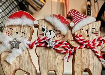 Dekoracja drewniana kotki mikołajki