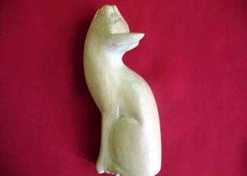Kot - Poważny kotek drewniany - figurka z Wiednia - 12,5 x 5 x 3 cm