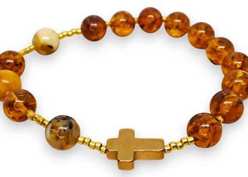 Bransoletka różaniec, dziesiątka różańca z bursztynu, BURSZTYN #1457