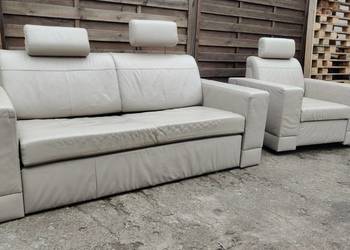 Komplet skórzany Meblomak kanapa z funkcją spania + fotel