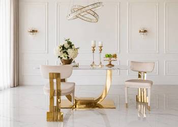 Krzesło Designerskie EMPIRE Beżowe Welurowe Złote Nogi Glamour/Nowoczesne