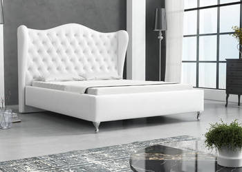 łóżko białe glamour uszak 140x200 czarne pojemnik stelaż