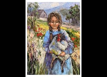 Kowalik - Kurka III - 30x40cm Obraz Olejny Dziewczynka